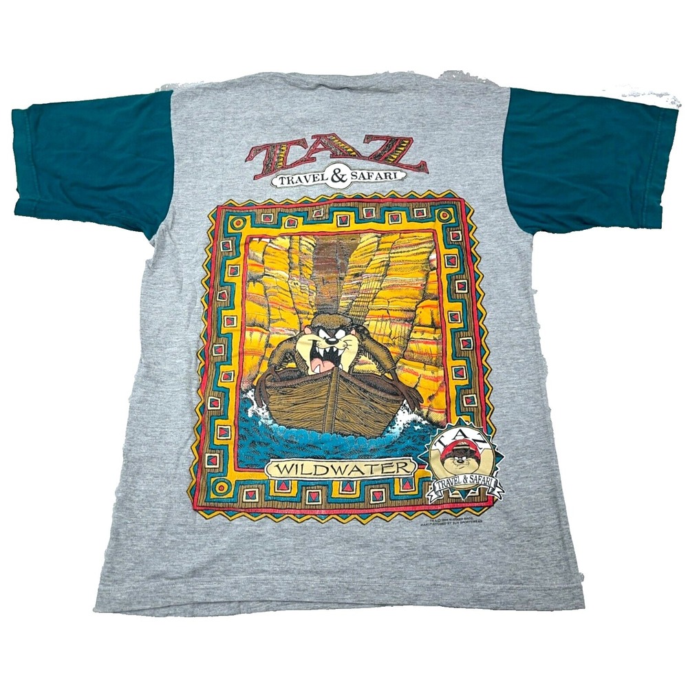 Vintage Looney Tunes Shirt Men Medium Gray Tee Taz Henley Tasmanian‎ Devil 90s